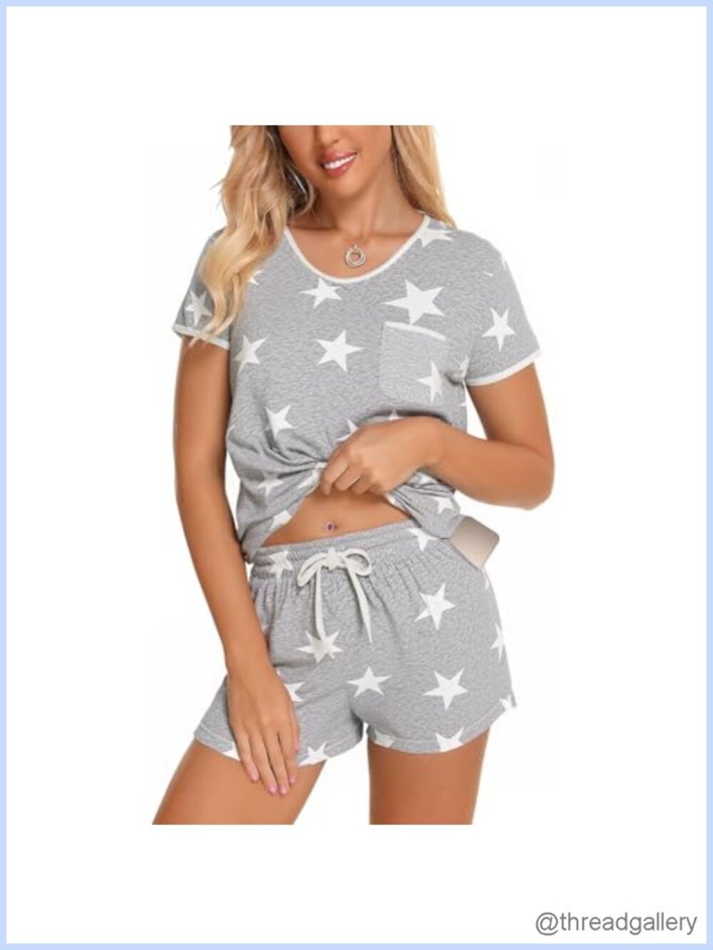 Womens 2 Piece Pajama Set Short Sleeve Sleepwear with Pockets